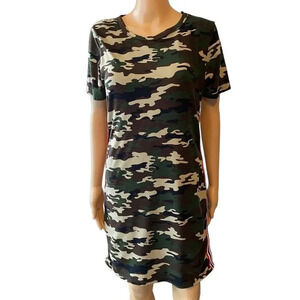 Bobbie Brooks Camouflage Stretch Lightweight Comfort Shirt Dress Women Size L